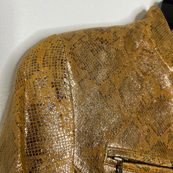 VS Vakko Gold Metallic Leather Jacket Women's Size 12 Shimmer Moto Style Snake - Picture 3 of 8
